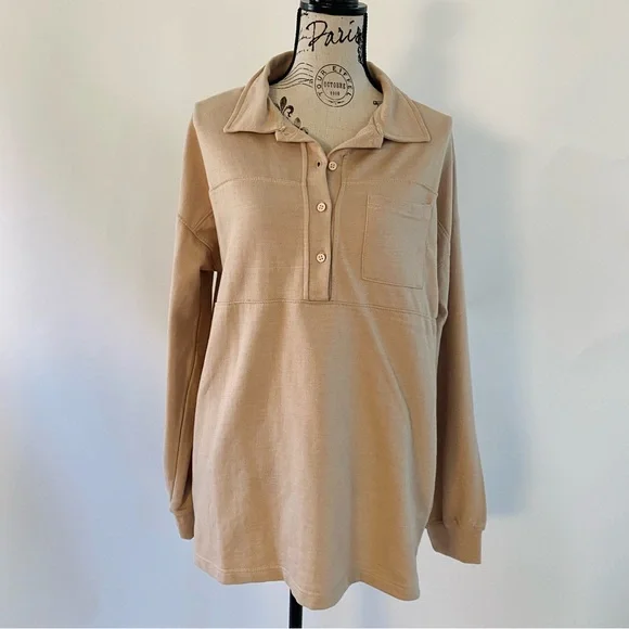 EUC PrettyLittleThing Women Stone Polo Collar Sweatshirt Mini Dress Size US 1 - Picture 2 of 12